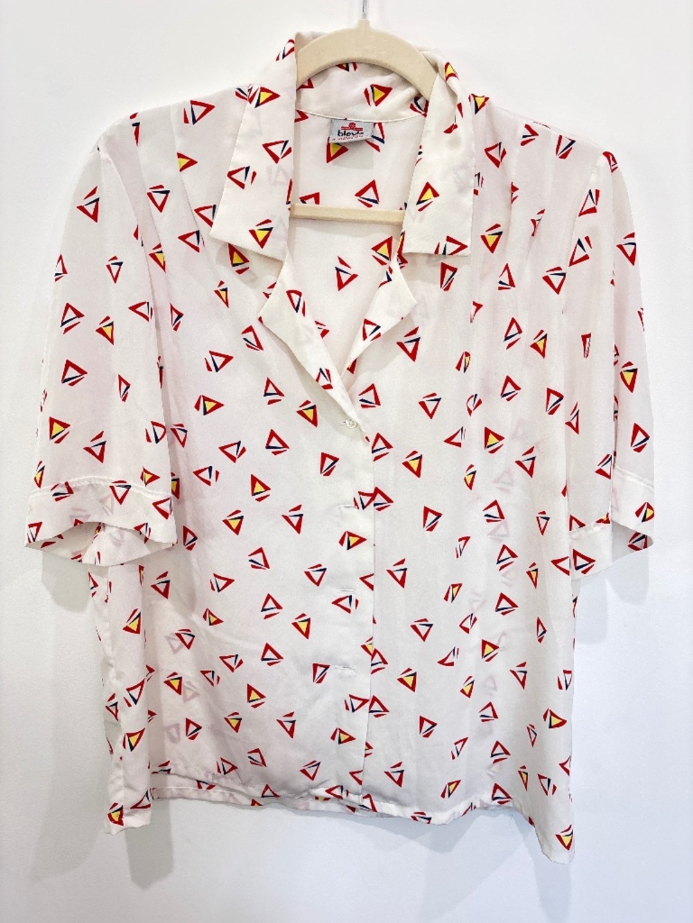 Vintage Bleyle White Geometric Triangle Button-Up Shirt Size 12